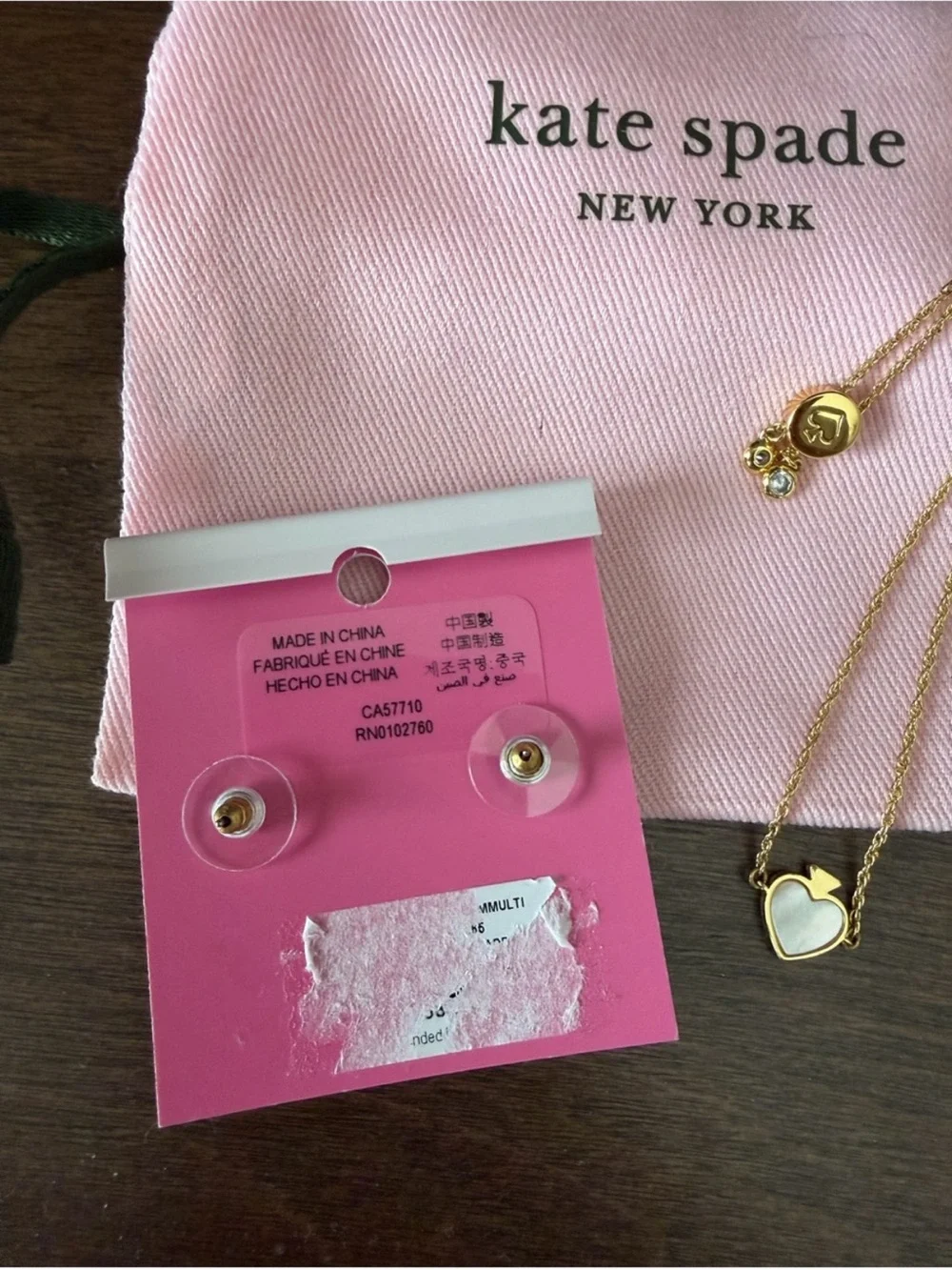 kate spade Gold and Pink Heart Bracelet and Earrings Set
